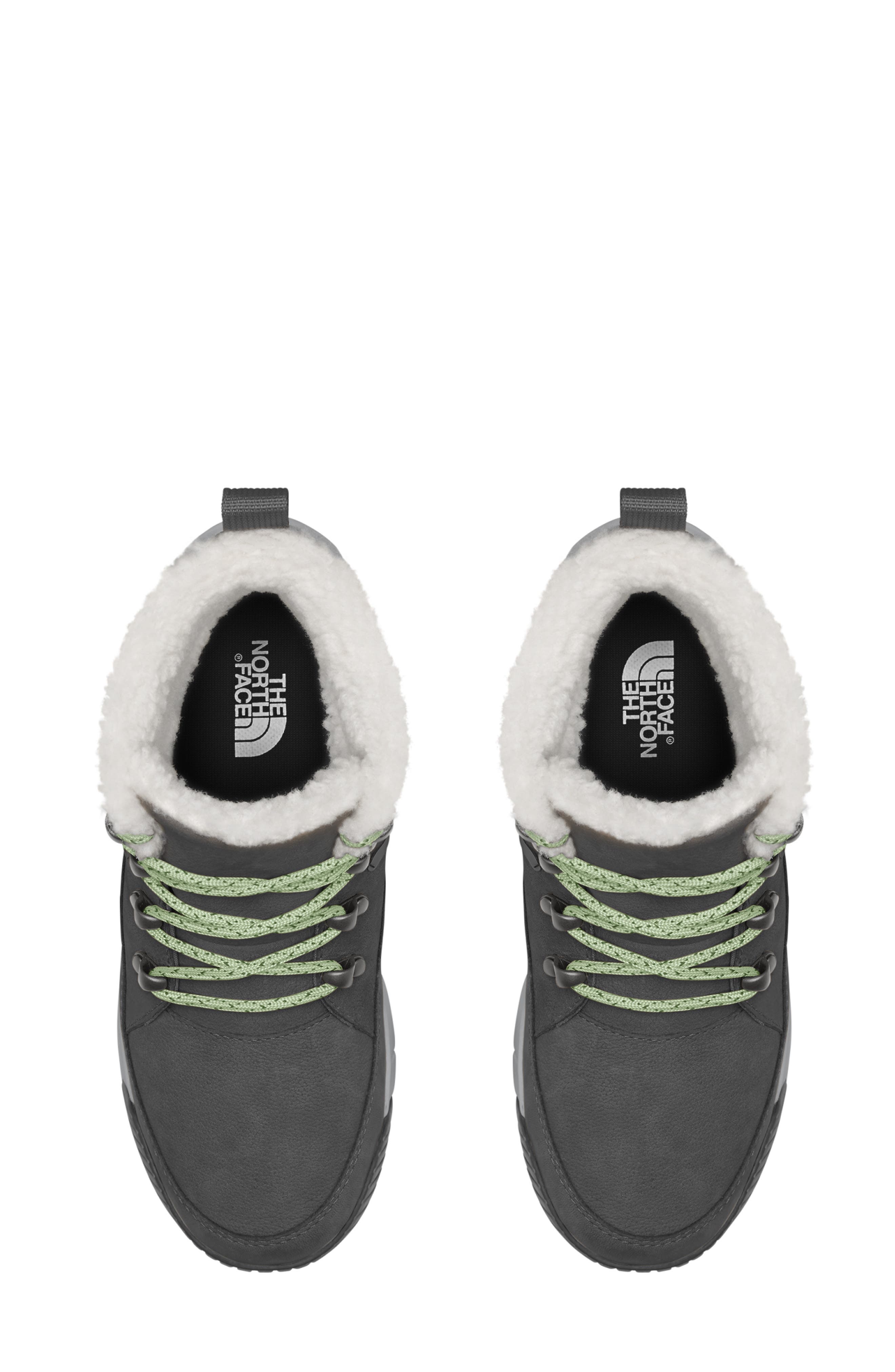 The North Face Sierra Luxe Waterproof Mid Top Boot with Faux Shearling Trim, Alternate, color, Asphalt Grey/ Misty Sage