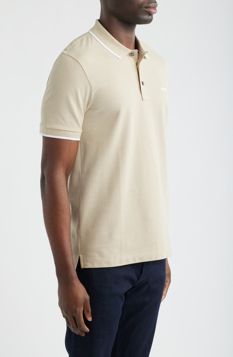 BOSS Parlay Tipped Cotton Polo, Alternate, color, Open Beige