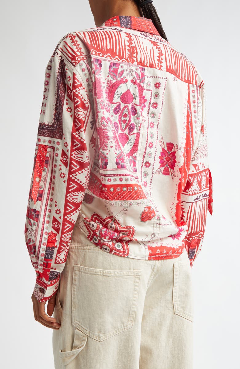 Isabel Marant Étoile Nathy Bandana Print Cotton Tie Front Button-Up Shirt, Alternate, color, Red/ Ecru