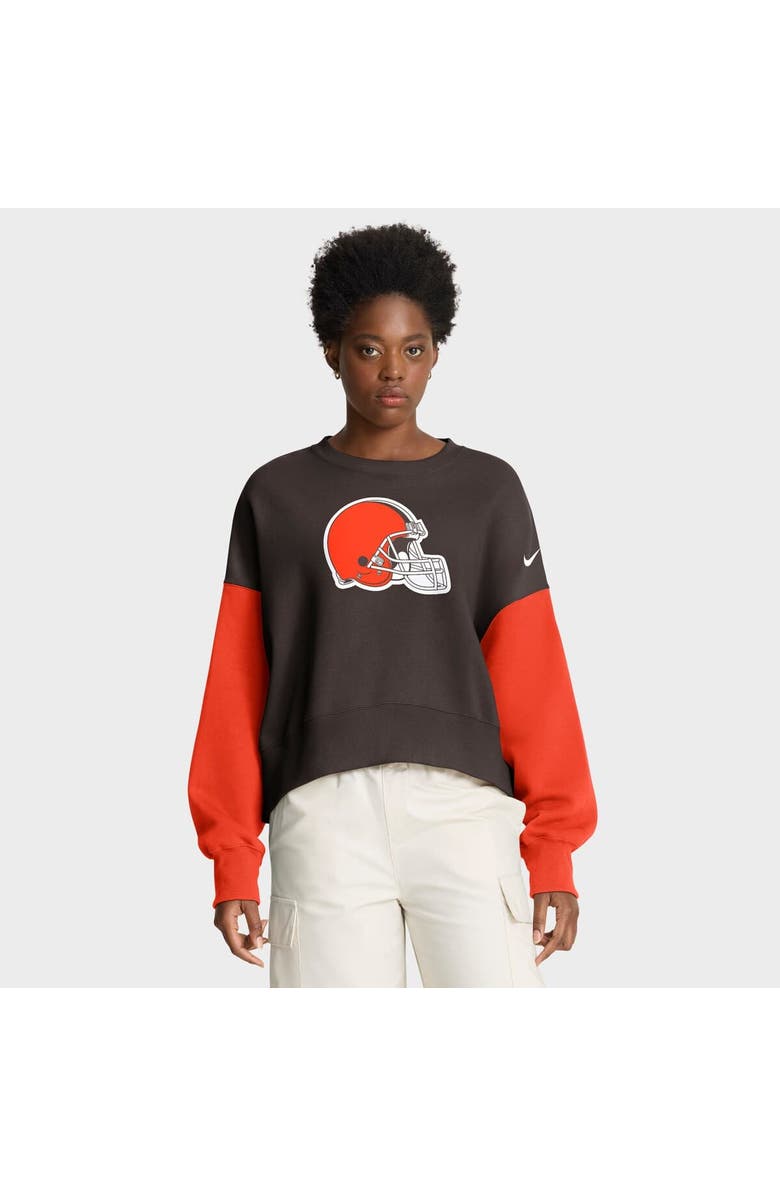 Nike Women's Nike Brown Cleveland Browns Oversized Color-Block Pullover Sweatshirt, Alternate, color, Brown