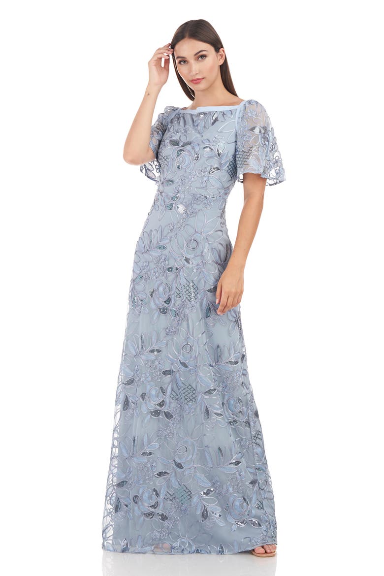Yvonne Sequin Flutter Sleeve A-Line Gown, Alternate, color, SLATE