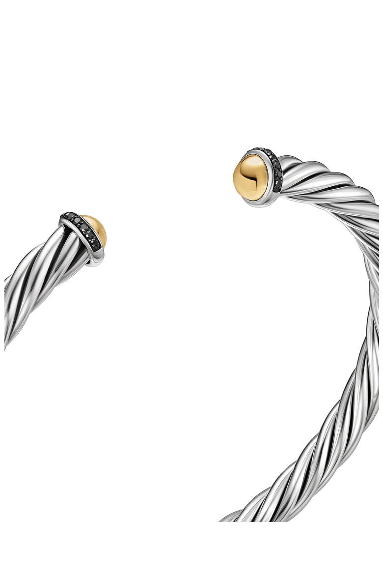Men's Cable Cuff Bracelet in Sterling Silver with 14K Yellow Gold & Black Diamonds, 6mm, Alternate, color, SILVER PAVE