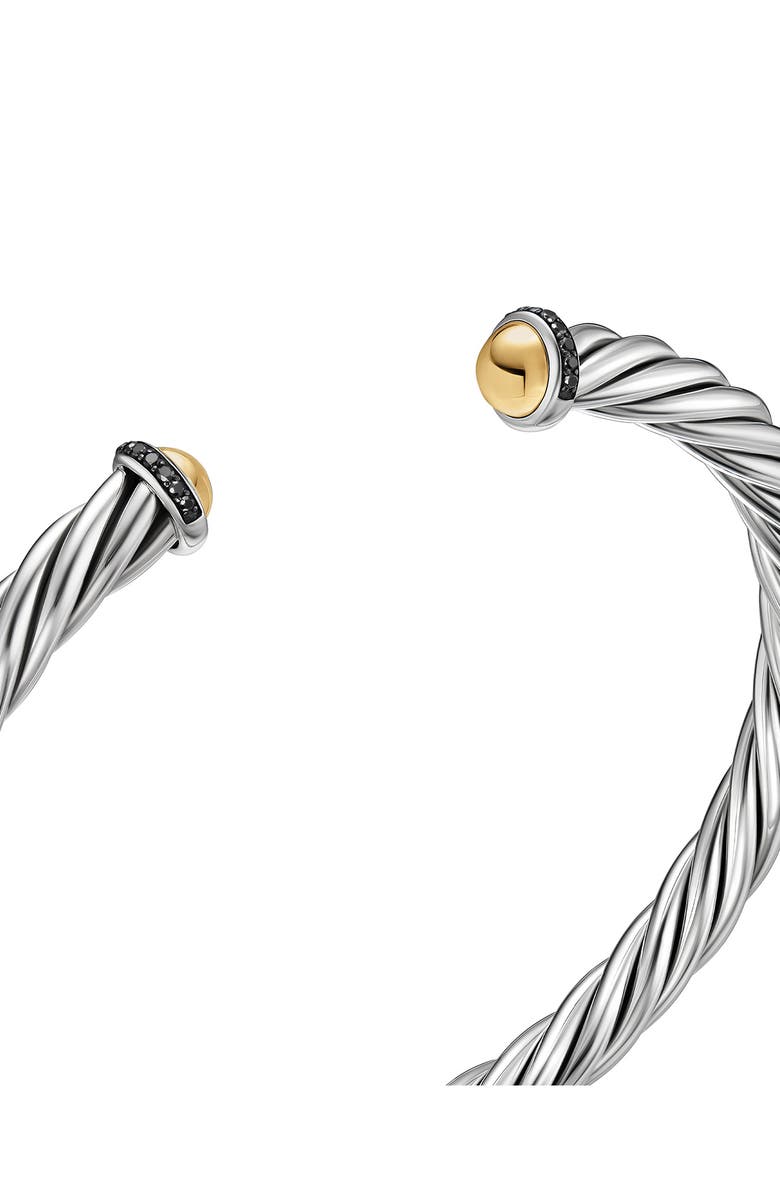 David Yurman Men's Cable Cuff Bracelet in Sterling Silver with 14K Yellow Gold & Black Diamonds, 6mm, Alternate, color, Silver Pave