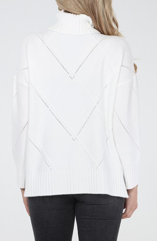 Rain And Rose Argyle Turtleneck Sweater In White