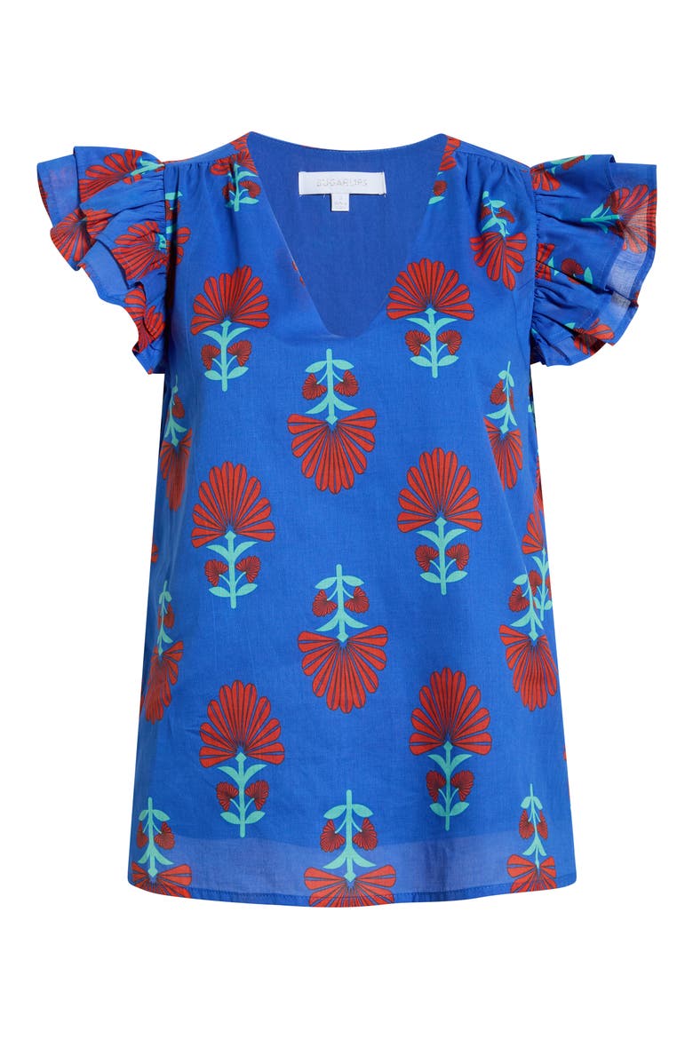 Lucinda Floral Seni Ruffle Sleeve Top, Alternate, color, BLUE-RED