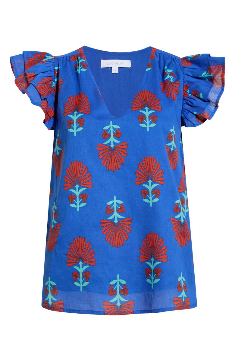 SUGARLIPS Lucinda Floral Seni Ruffle Sleeve Top, Main, color, Blue-Red