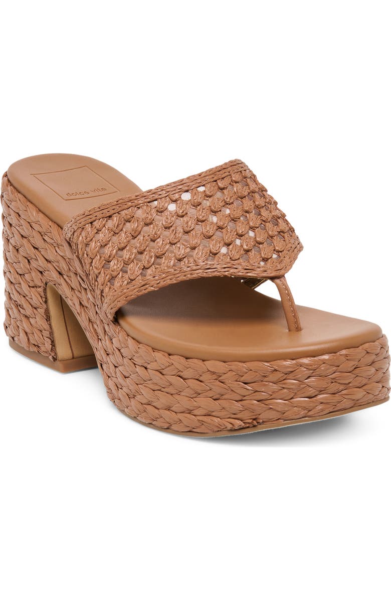 Dolce Vita Ripple Raffia Platform Sanda, Main, color, Mid Brown Raffia