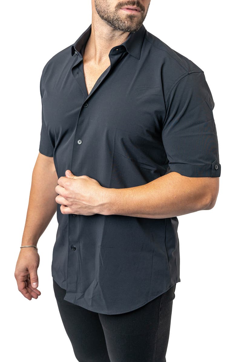 Maceoo Galileo Stretchcore Short Sleeve Performance Button-Up Shirt, Alternate, color, Black