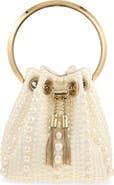 Jimmy Choo Micro Bon Bon Faux Pearl Embellished Satin Top Handle Pouch