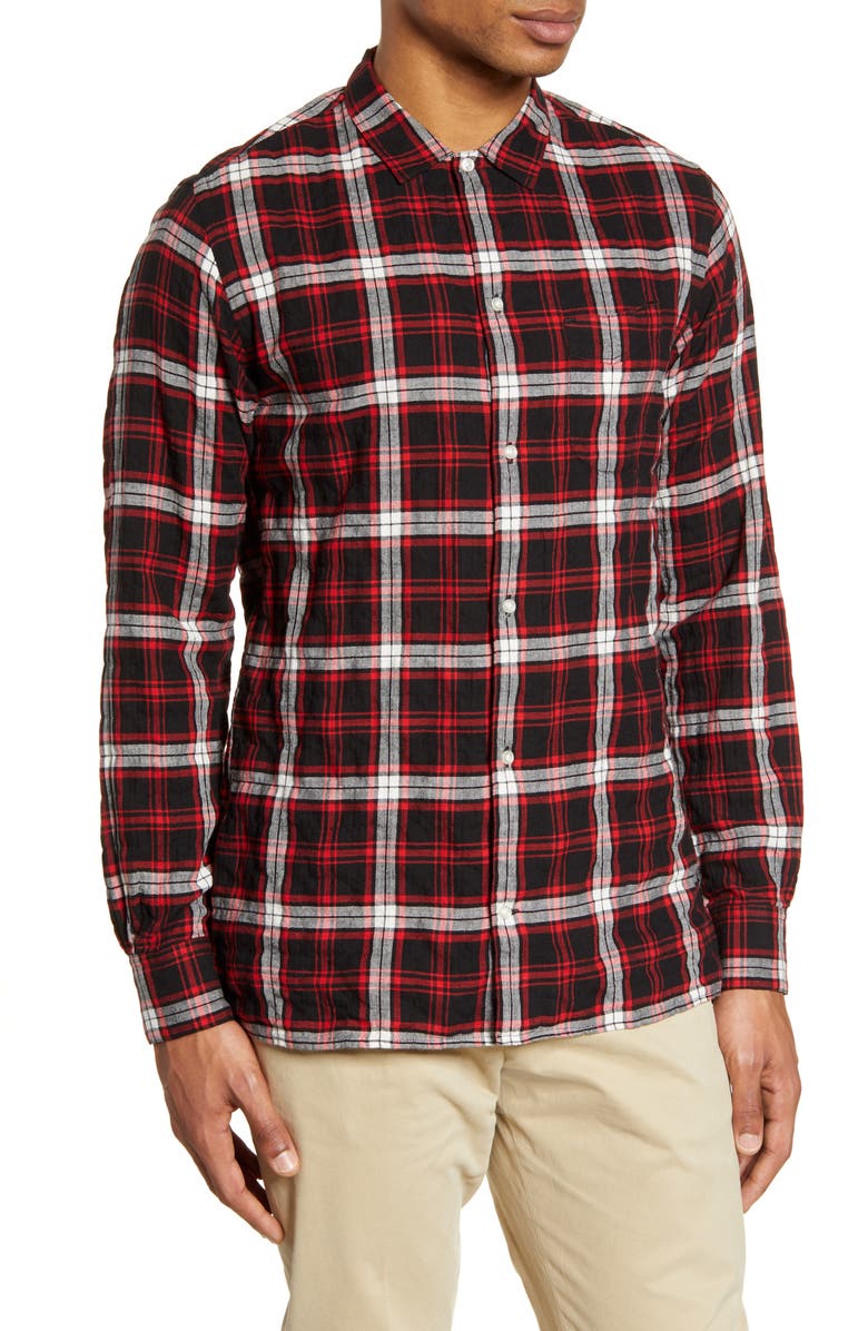 Officine Générale Plaid Button-Up Flannel Shirt, Main, color, 