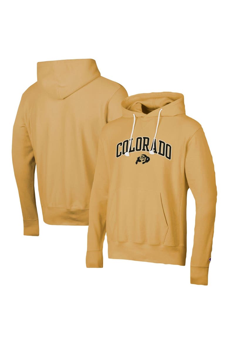 Men's Champion Gold Colorado Buffaloes Skinny Arch Over Vintage Wash Pullover Hoodie, Main, color, Gold