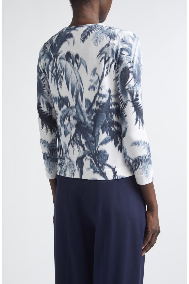 Print Palm Leaf Cotton Blend Cardigan, Alternate, color, NAVY/ WHITE