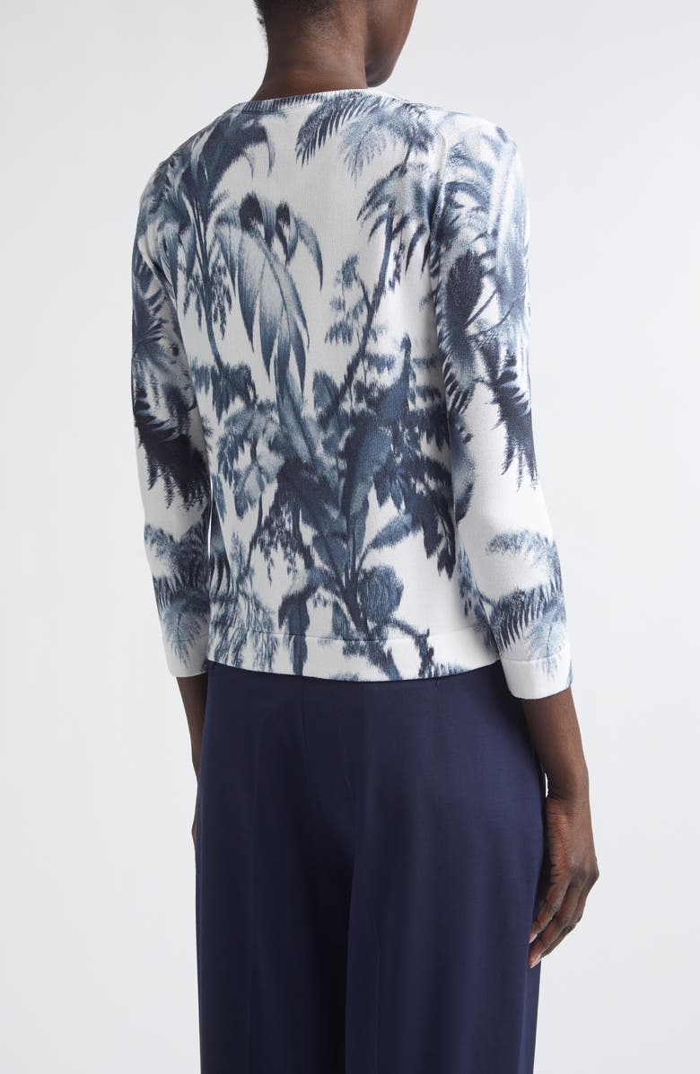 Oscar de la Renta Print Palm Leaf Cotton Blend Cardigan, Alternate, color, Navy/ White