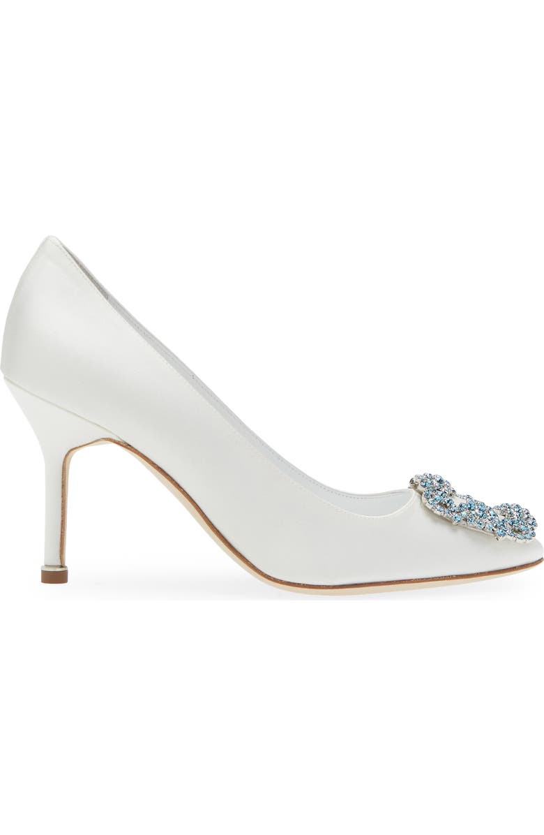 Manolo Blahnik Hangisi Blue Buckle Pump, Alternate, color, Cream