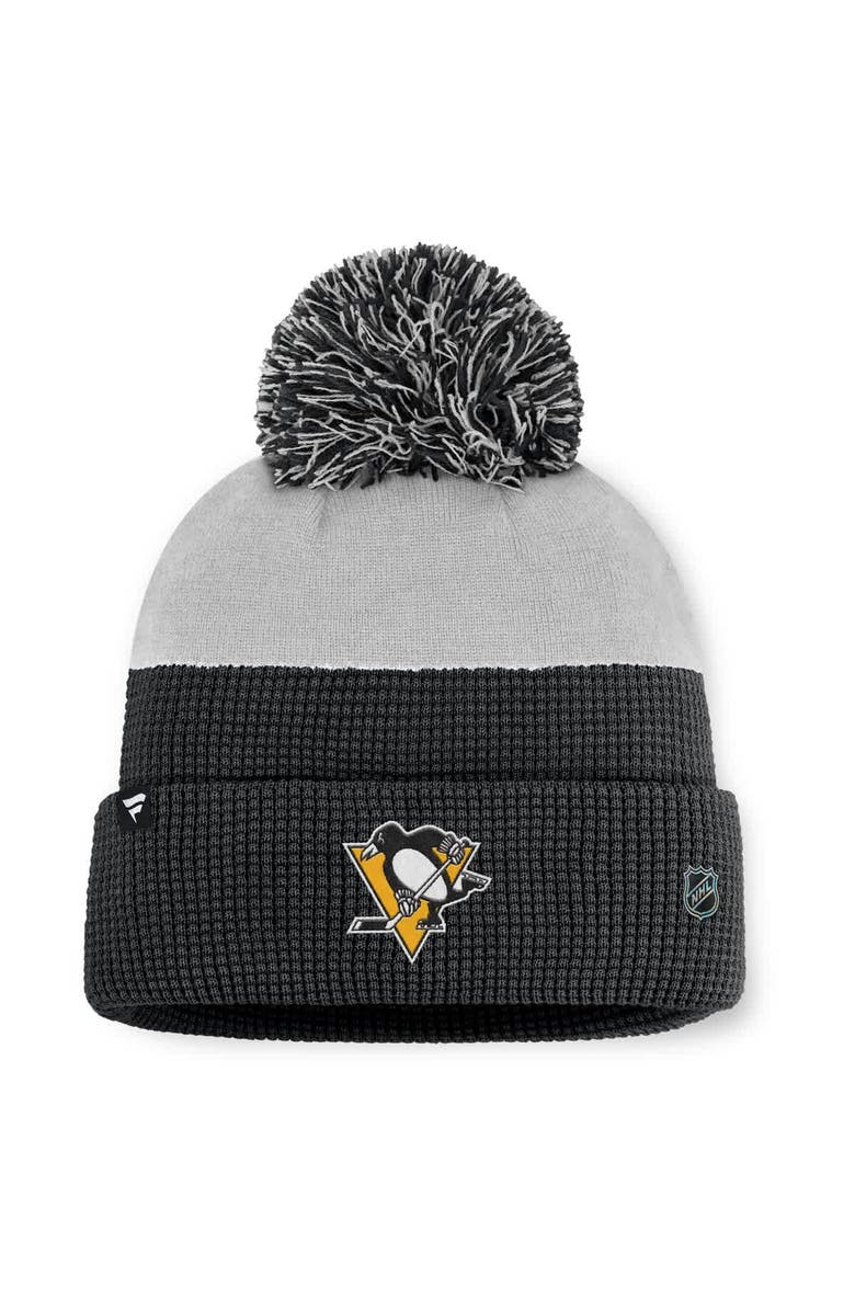FANATICS Men's Fanatics Black/Gray Pittsburgh Penguins Authentic Pro Home Ice Cuffed Knit Hat with Pom, Alternate, color, Black