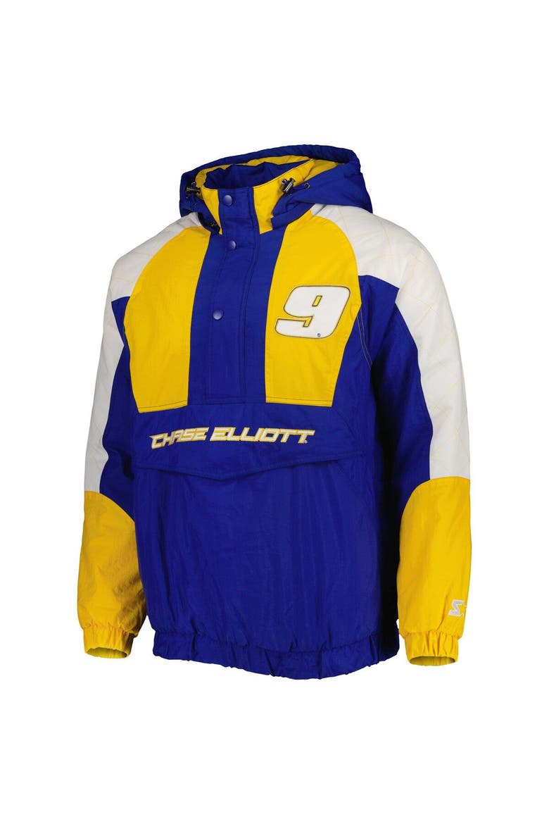 Men's Starter Royal/Yellow Chase Elliott The Body Check Half-Snap Pullover Jacket, Alternate, color, Royal