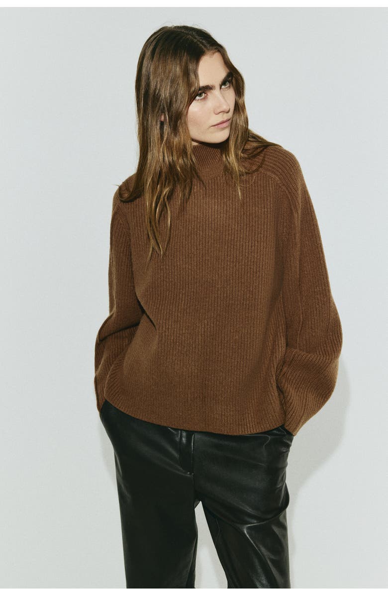 H&M Rib-knit mock turtleneck sweater, Main, color, Brown