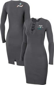 WEAR by Erin Andrews Women's WEAR by Erin Andrews Charcoal Miami Dolphins Lace Up Long Sleeve Dress