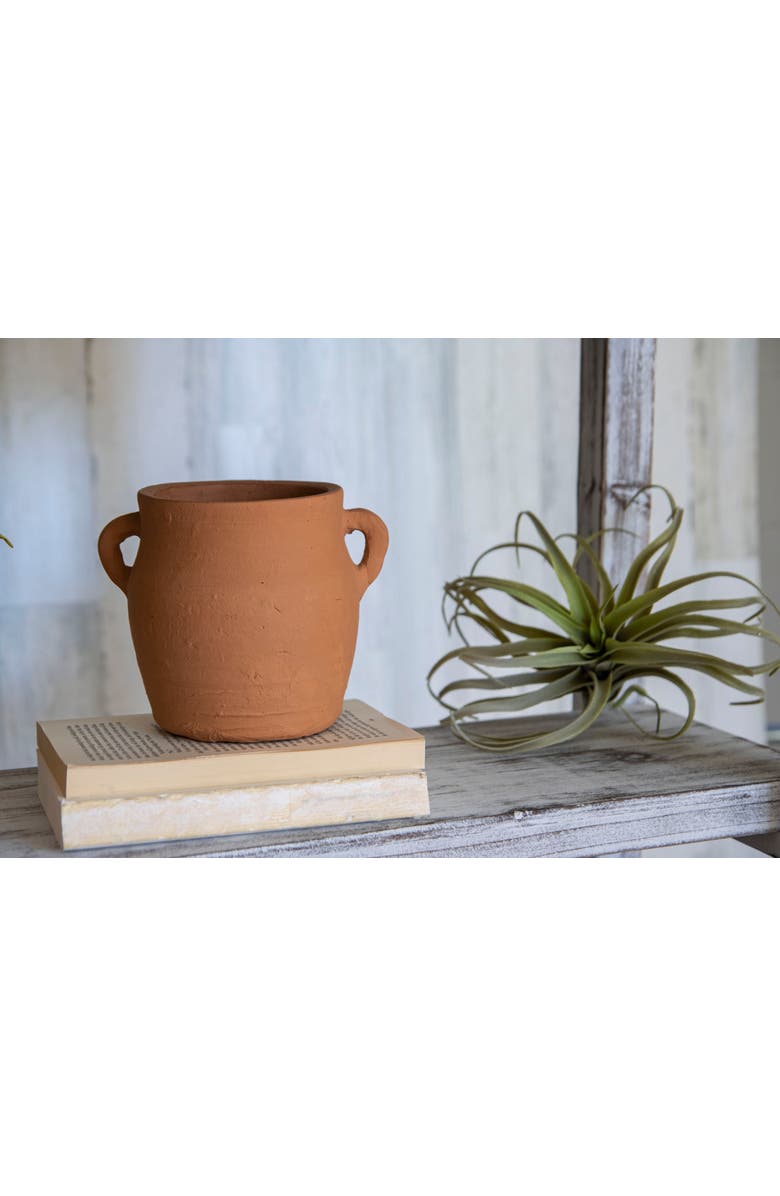 Foreside Home and Garden Natural Handthrown Terracotta Vase with Handles, Alternate, color, Brown