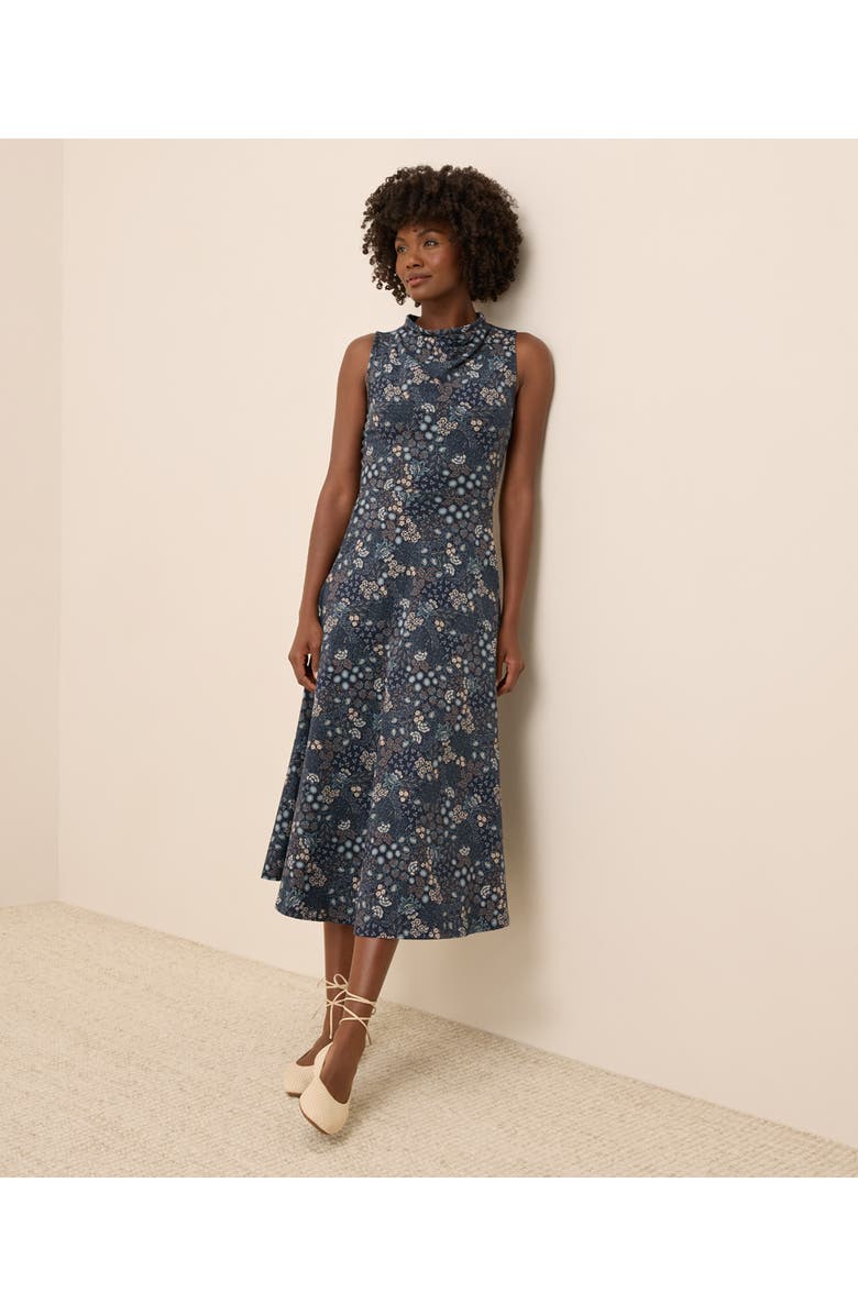 Pact Organic Cotton Fit & Flare Cowl Neck Dress, Main, color, Mountain Meadow Midnight Blue