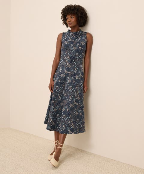 Organic Cotton Fit & Flare Cowl Neck Dress