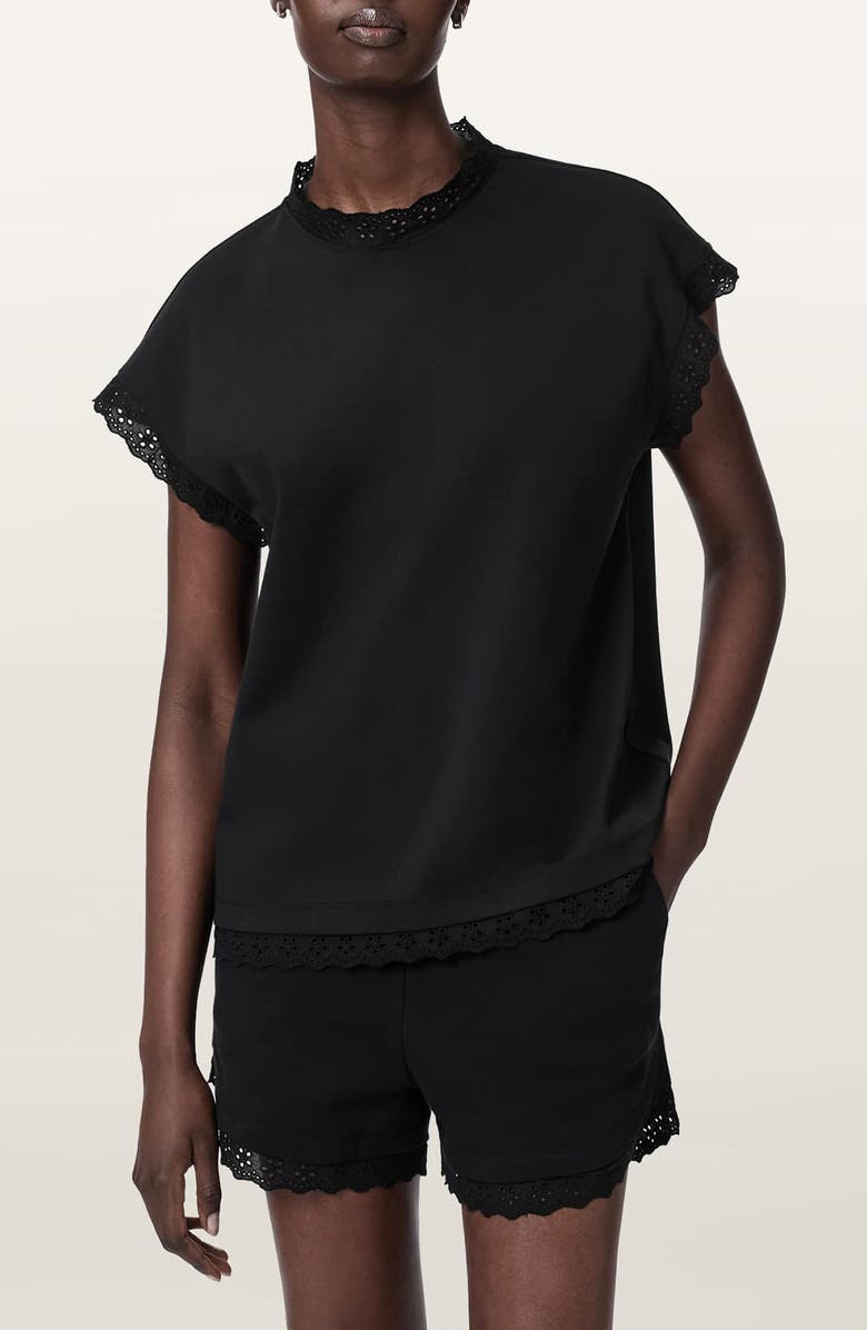 AllSaints Lele Eyelet Trip Top, Main, color, Black