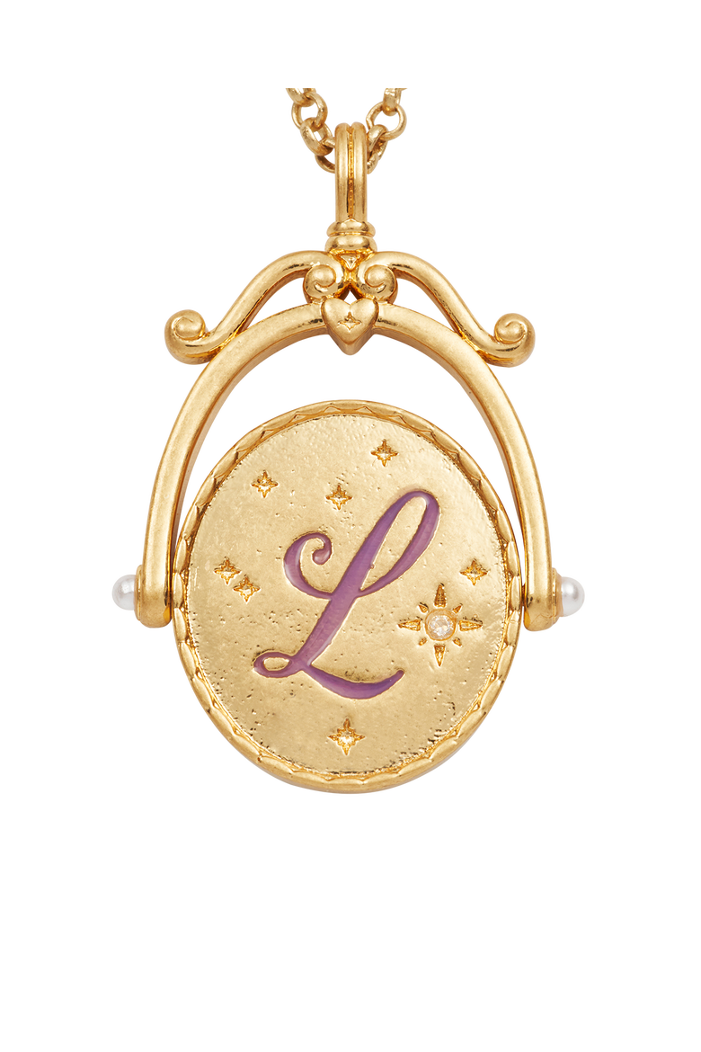 L Initial Lavender Gold Spinner Chain Necklace, Alternate, color, Gold