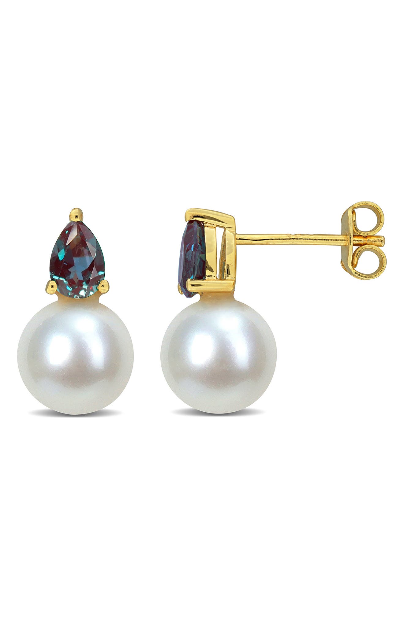 DELMAR Lab Created Alexandrite & Freshwater Pearl Stud Earrings