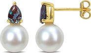 DELMAR Lab Created Alexandrite & Freshwater Pearl Stud Earrings