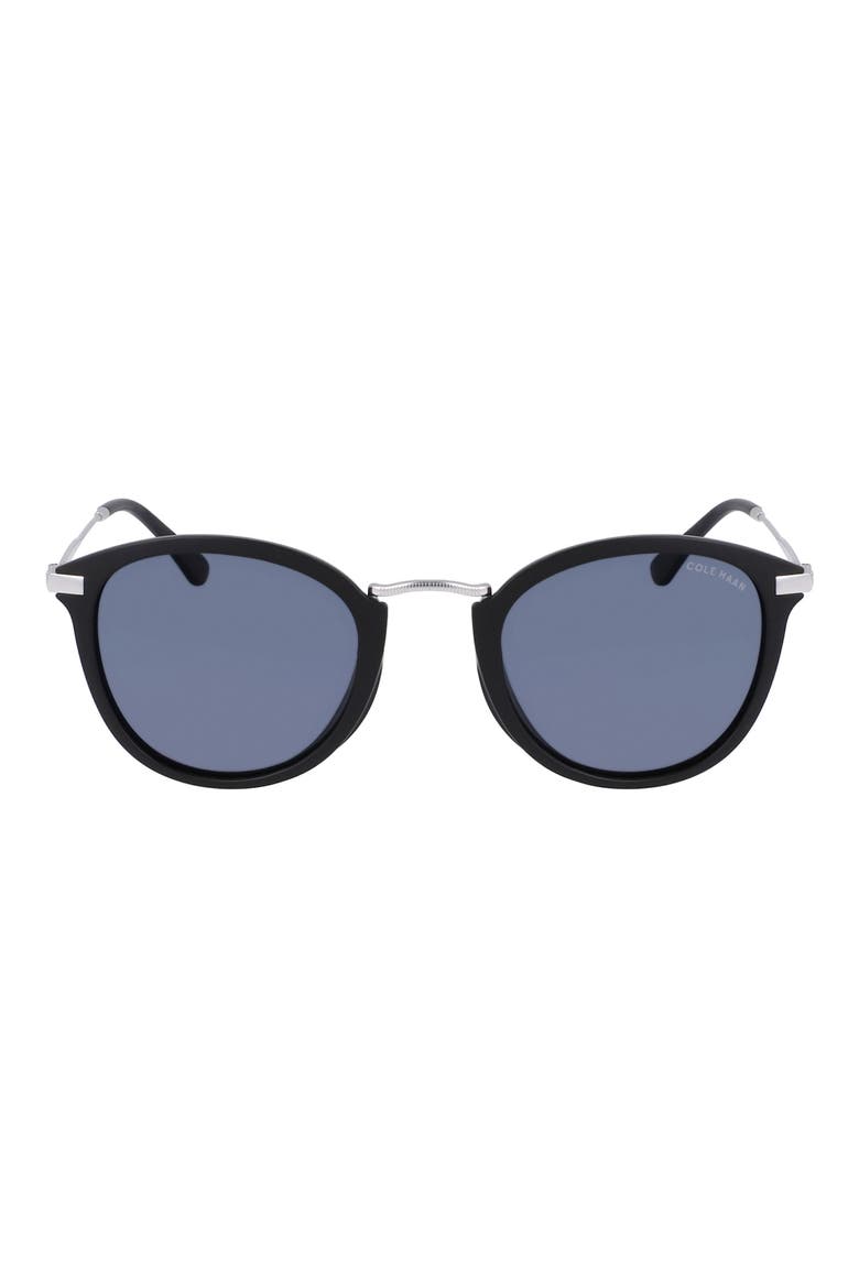 50mm Polarized Round Sunglasses, Main, color, BLACK