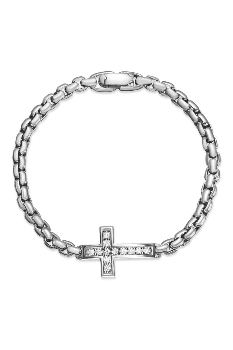 Cross Station Bracelet in Sterling Silver with Diamonds, 5mm, Alternate, color, SILVER