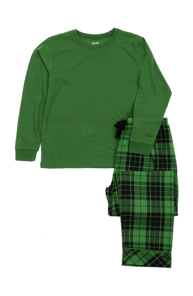 Leveret Kids Flannel Printed Holiday Pajama Set, Main, color, Plaid Black & Green