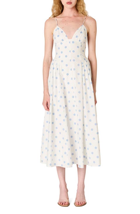 Sydney Polka Dot Sweetheart Neck Midi Dress