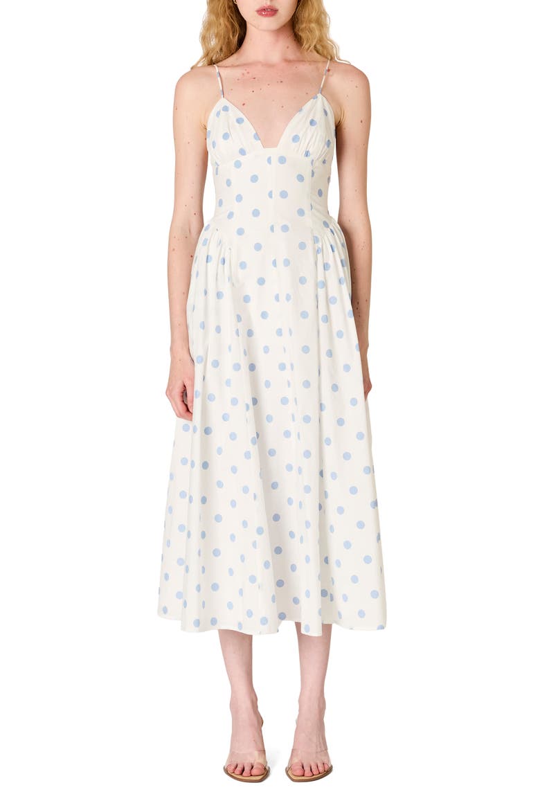 white dress blue polka dots Miss Circle Women's Umika Bubble Hem Mini Ideal for any occasion 2PCS Polka Dot Ivory Pencil