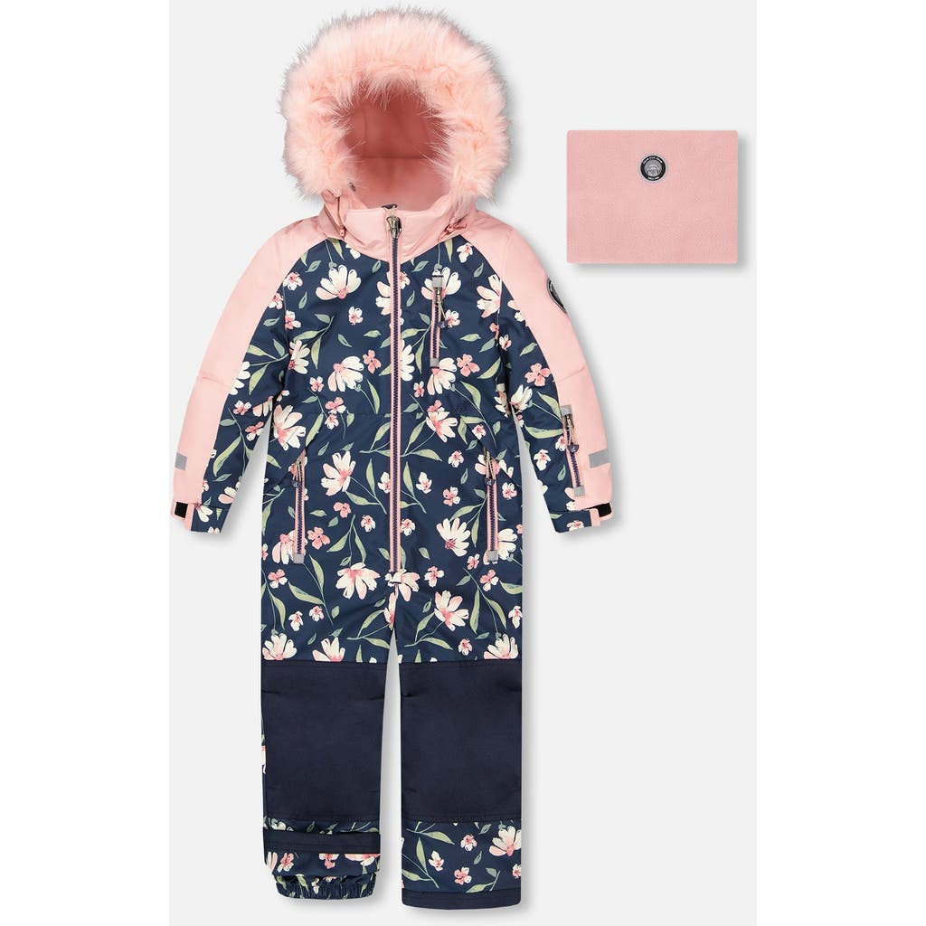 Deux Par Deux One-piece Play Snowsuit Flower In Pink