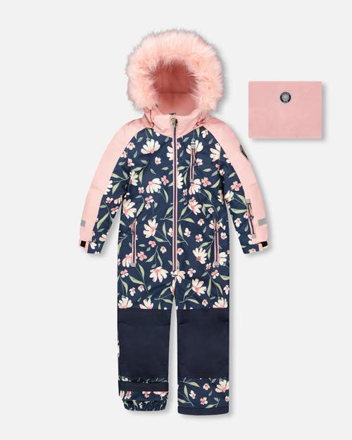 Deux Par Deux One-piece Play Snowsuit Flower In Pink
