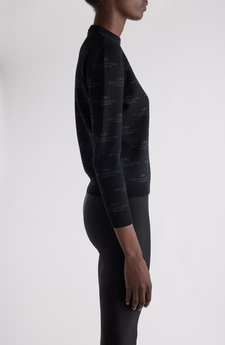 Balenciaga BB Monogram Wool & Cotton Blend Sweater, Alternate, color, 1269 Black/ Grey