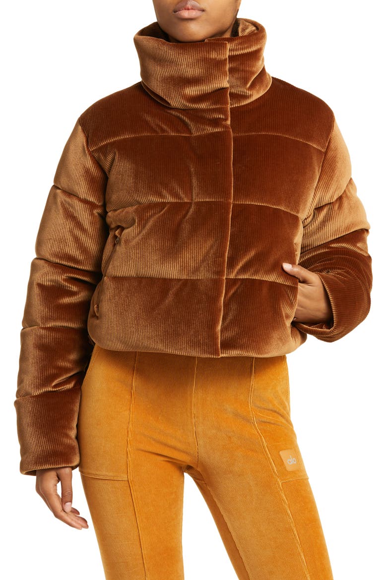 Gold Rush Rib Velour Puffer Jacket, Alternate, color, CINNAMON BROWN