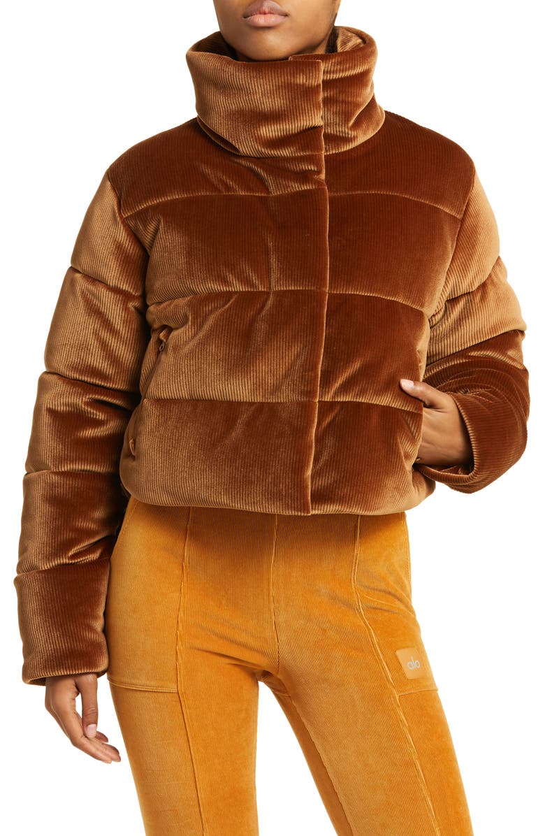 Alo Gold Rush Rib Velour Puffer Jacket, Alternate, color, 