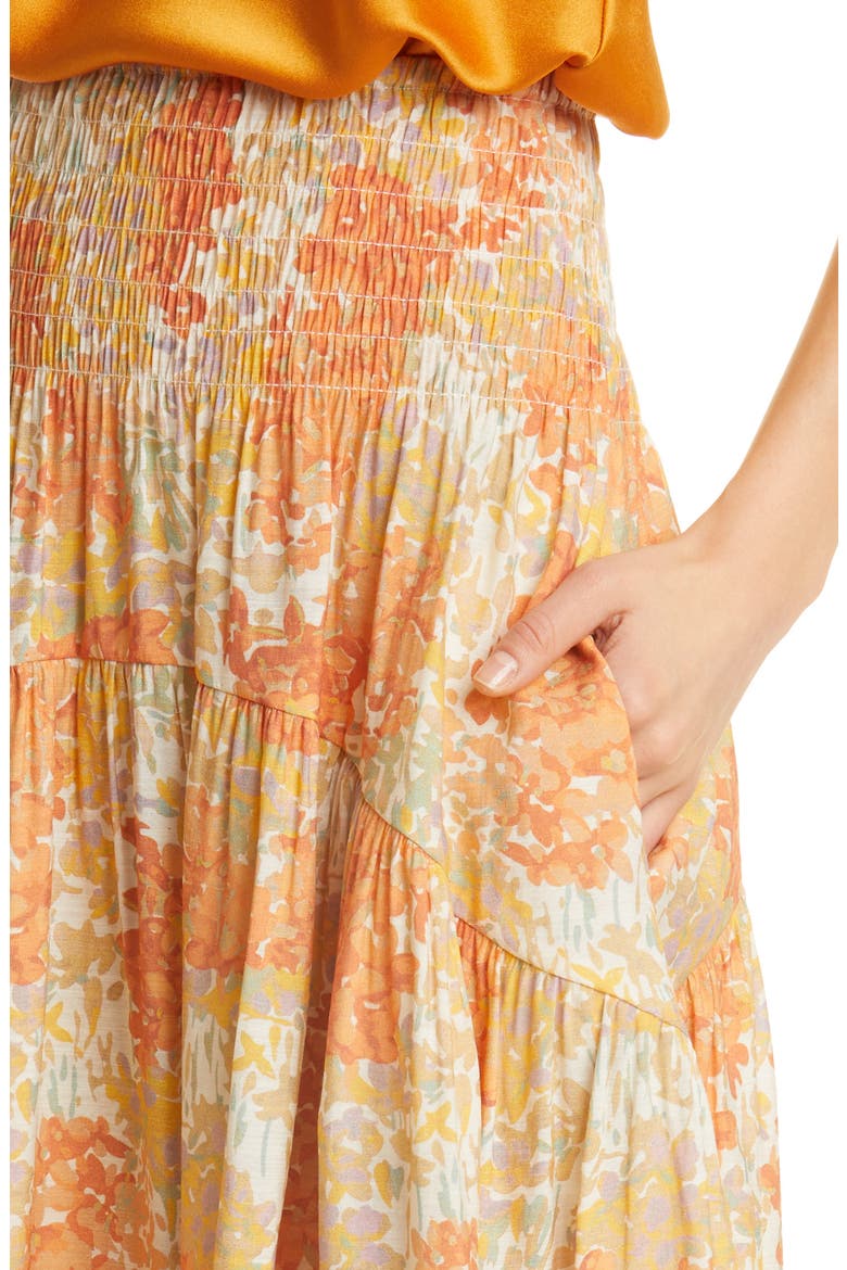 Garden Smocked Tiered Maxi Skirt, Alternate, color, DUSK