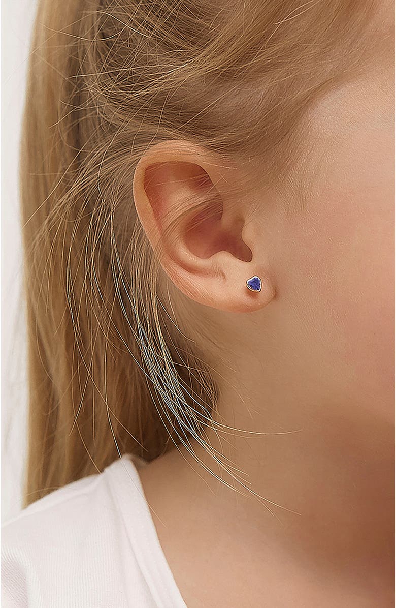 In Season Jewelry 14k Bezel Cubic Zirconia Heart Earrings, Alternate, color, Purple