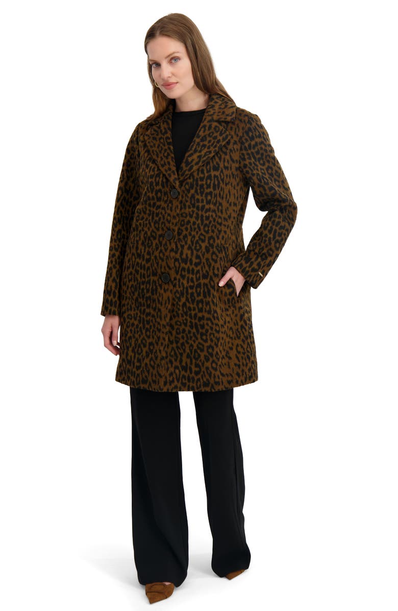 Tahari Lina Single Breasted Leopard Print Coat, Alternate, color, Leopard