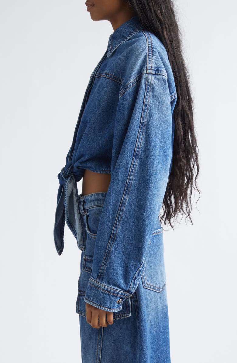 SPORTMAX Pevera Crop Tie Front Denim Button-Up Shirt, Alternate, color, Midnight Blue