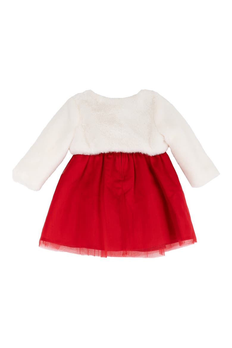 Faux Fur Jacket, Satin Dress & Bloomers Set, Alternate, color, RED