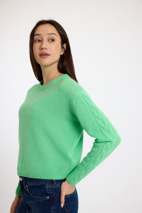 Cable Sleeve 100% Cashmere Sweater