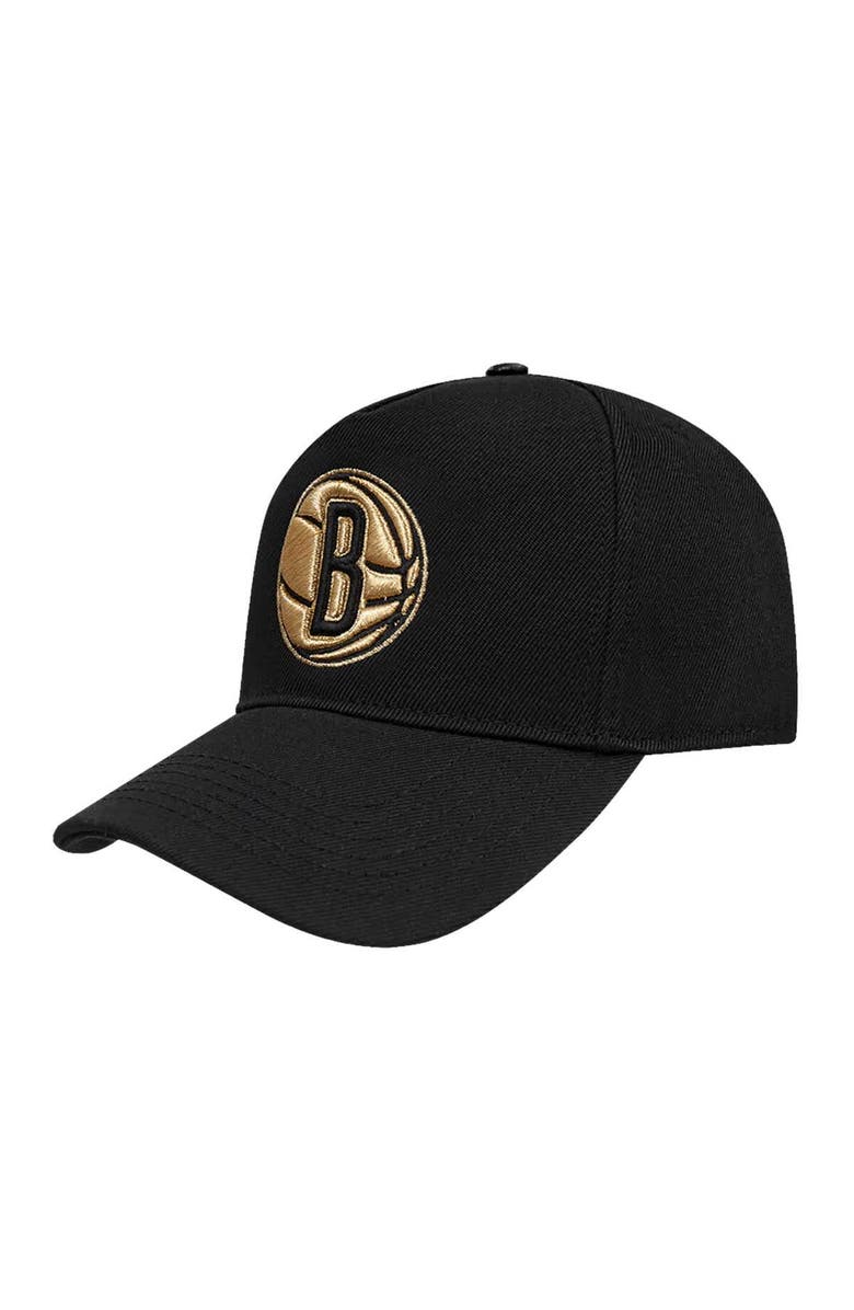 PRO STANDARD Men's Pro Standard  Black Brooklyn Nets  Metallic Logo Pinch Front Adjustable Hat, Alternate, color, 