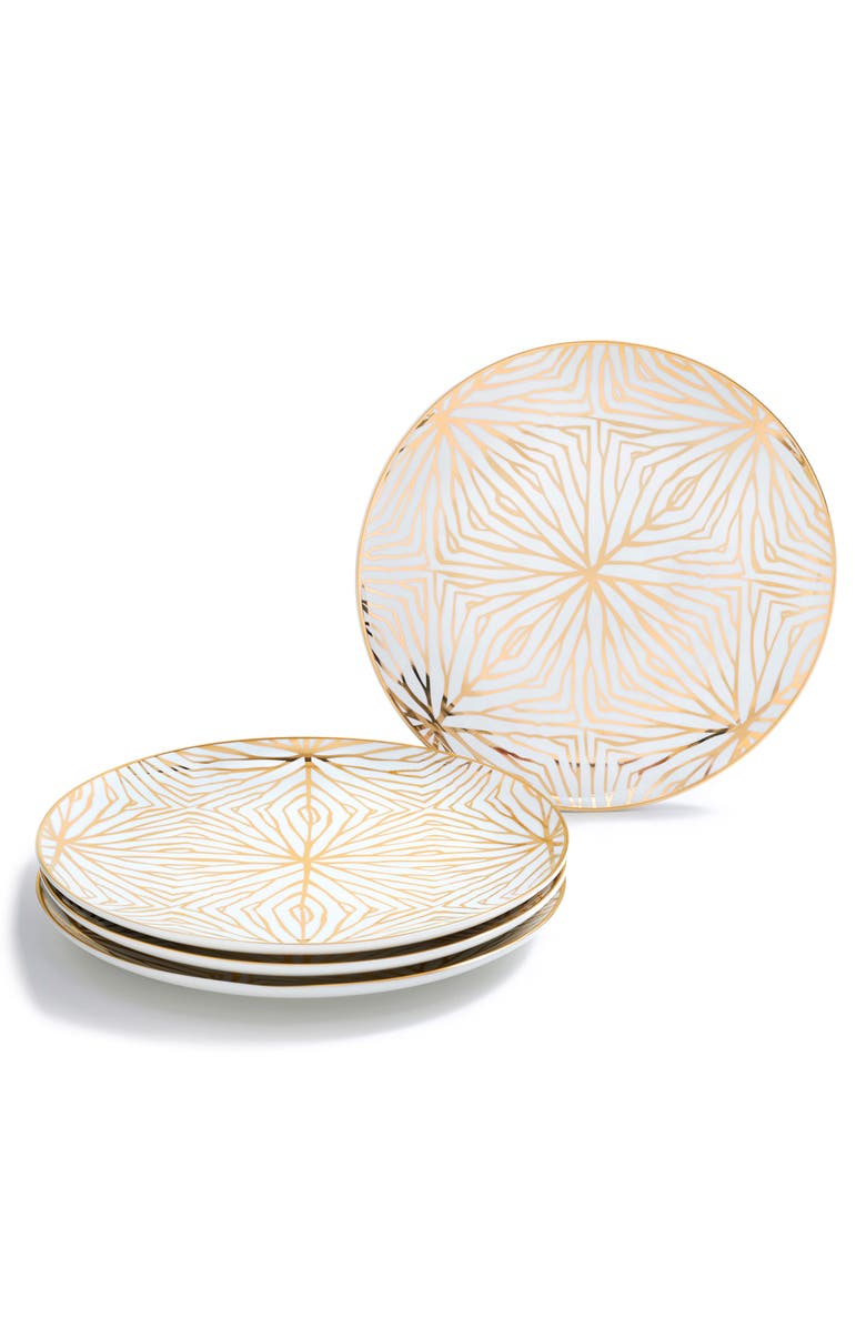 ANNA New York Set of 4 Talianna Lily Pad Ceramic Dessert Plates, Alternate, color, White And Gold