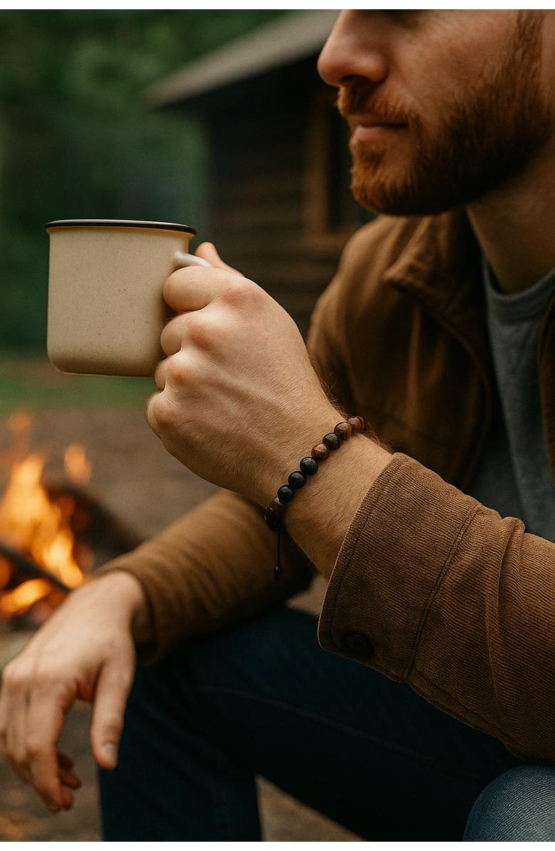 Trafalgar Ryder Wood Look Bead Adjustable Bracelet, Alternate, color, Brown