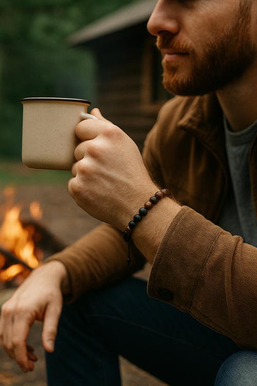Trafalgar Ryder Wood Look Bead Adjustable Bracelet In Brown