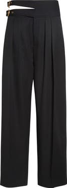 Chloé Buckle Keyhole High Waist Wool Straight Leg Pants